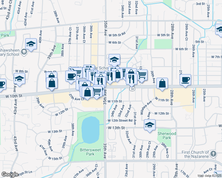 map of restaurants, bars, coffee shops, grocery stores, and more near in Greeley