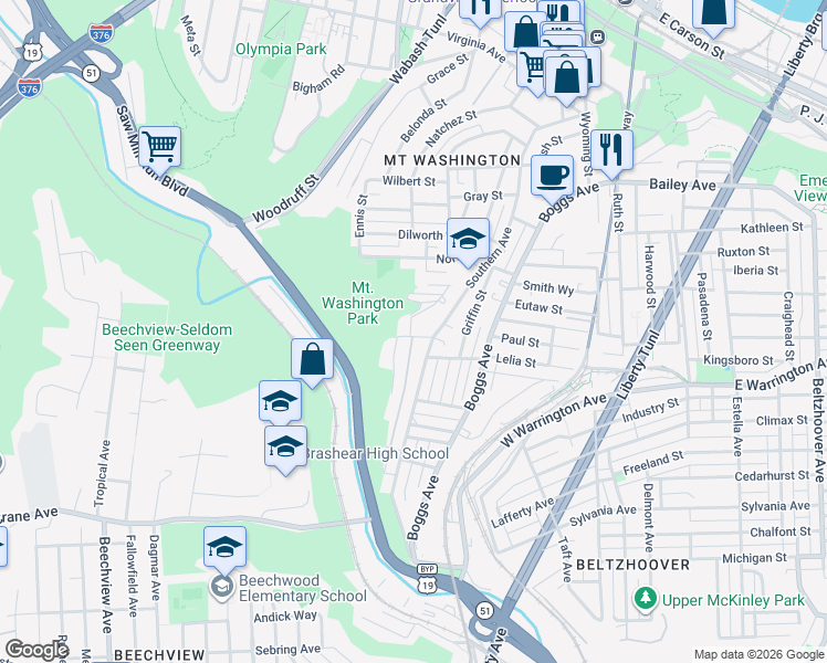 map of restaurants, bars, coffee shops, grocery stores, and more near 556 Southern Avenue in Pittsburgh