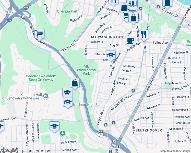 map of restaurants, bars, coffee shops, grocery stores, and more near 556 Southern Avenue in Pittsburgh