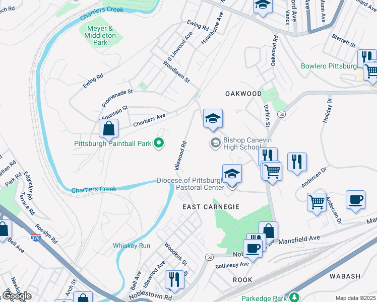 map of restaurants, bars, coffee shops, grocery stores, and more near 32 Saxman Road in Pittsburgh