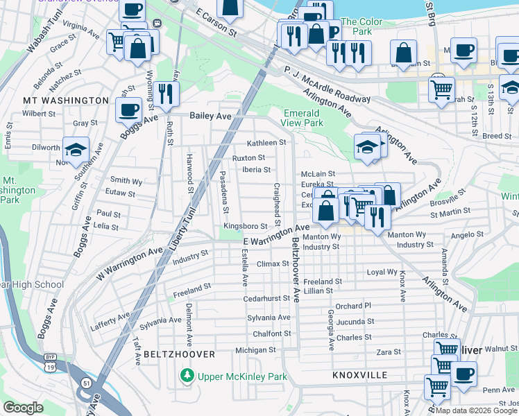 map of restaurants, bars, coffee shops, grocery stores, and more near 425 Edgemont Street in Pittsburgh