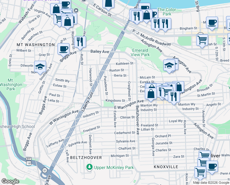 map of restaurants, bars, coffee shops, grocery stores, and more near 405 Edgemont Street in Pittsburgh