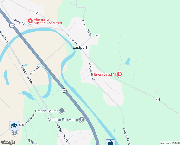 map of restaurants, bars, coffee shops, grocery stores, and more near 5652 Innkeeper Street Southeast in Dennison