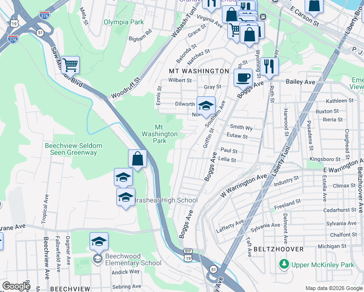 map of restaurants, bars, coffee shops, grocery stores, and more near 556 Southern Avenue in Pittsburgh