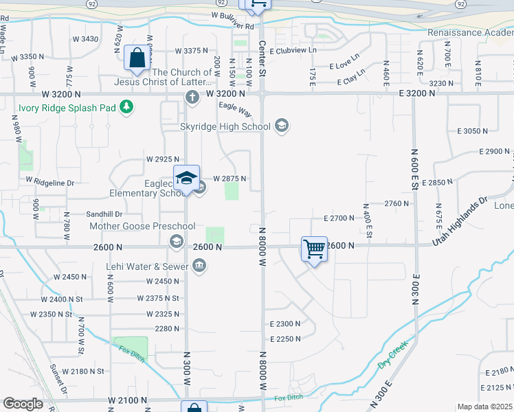 map of restaurants, bars, coffee shops, grocery stores, and more near 24 West 2740 North in Lehi