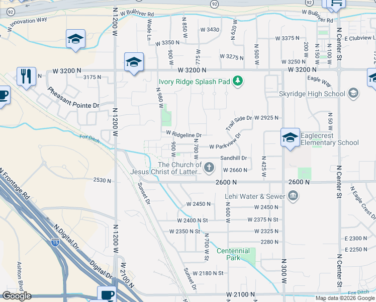 map of restaurants, bars, coffee shops, grocery stores, and more near 808 West 2700 North in Lehi