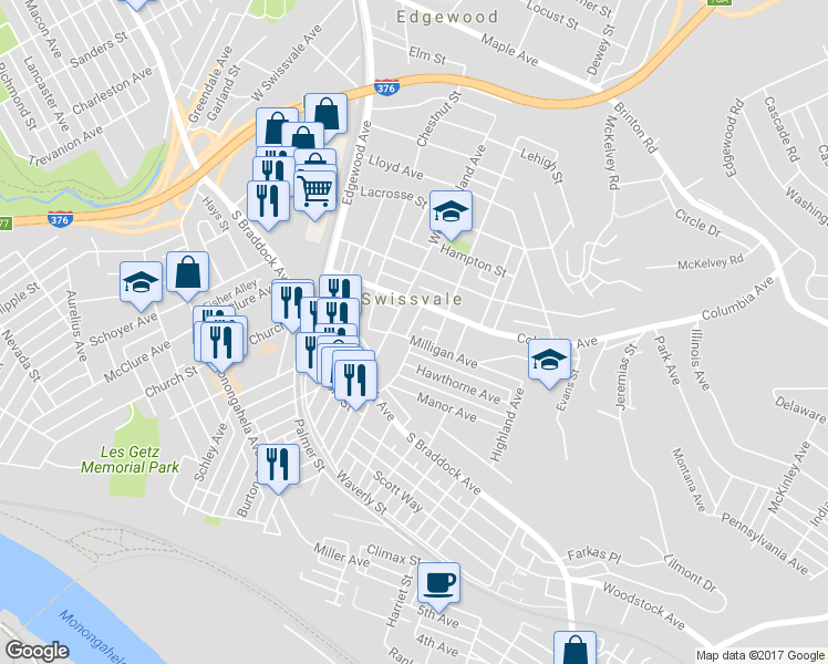 map of restaurants, bars, coffee shops, grocery stores, and more near 2209 Hawthorne Avenue in Pittsburgh