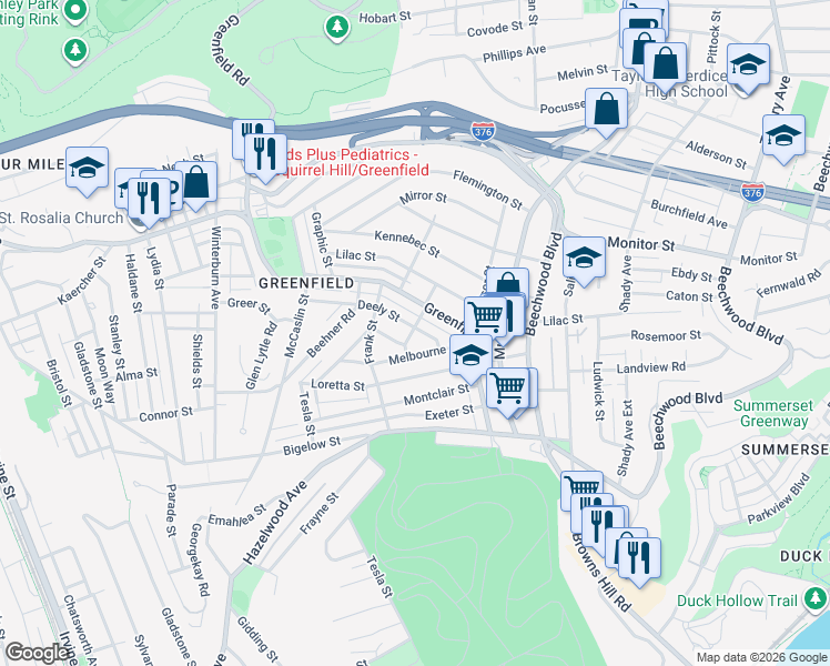 map of restaurants, bars, coffee shops, grocery stores, and more near 744 Melbourne Street in Pittsburgh