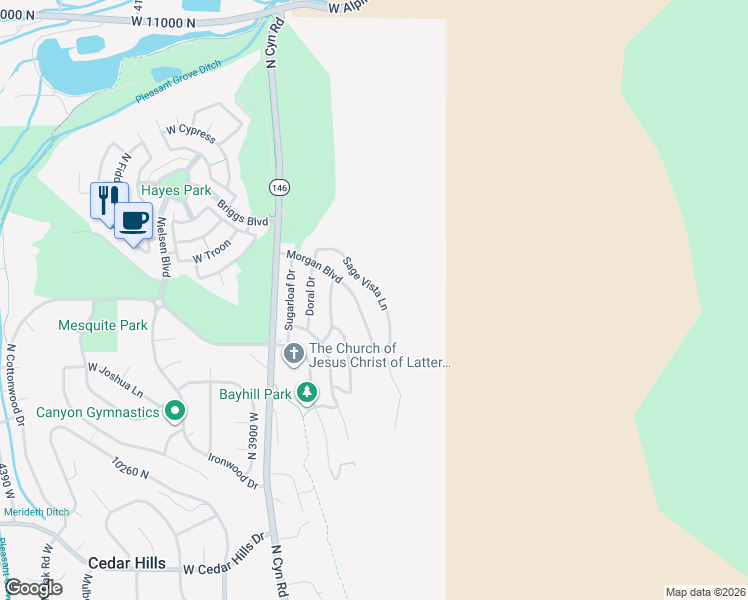 map of restaurants, bars, coffee shops, grocery stores, and more near 10495 Sage Vista Lane in Cedar Hills