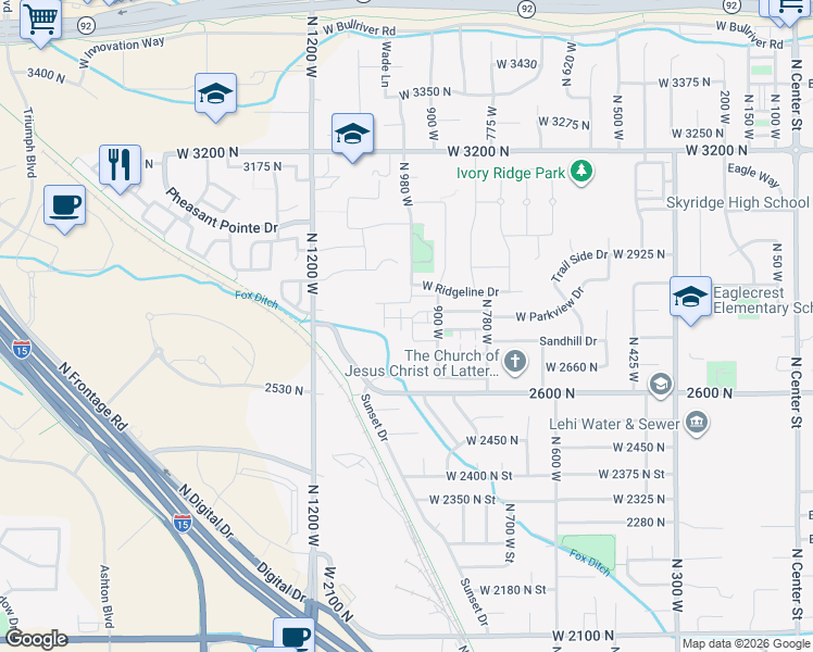 map of restaurants, bars, coffee shops, grocery stores, and more near North 990 West in American Fork
