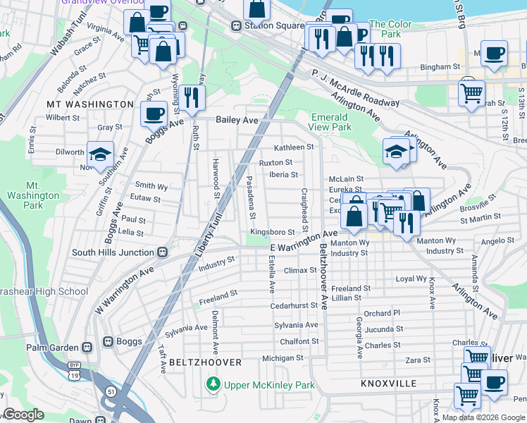 map of restaurants, bars, coffee shops, grocery stores, and more near 317 Kingsboro Street in Pittsburgh