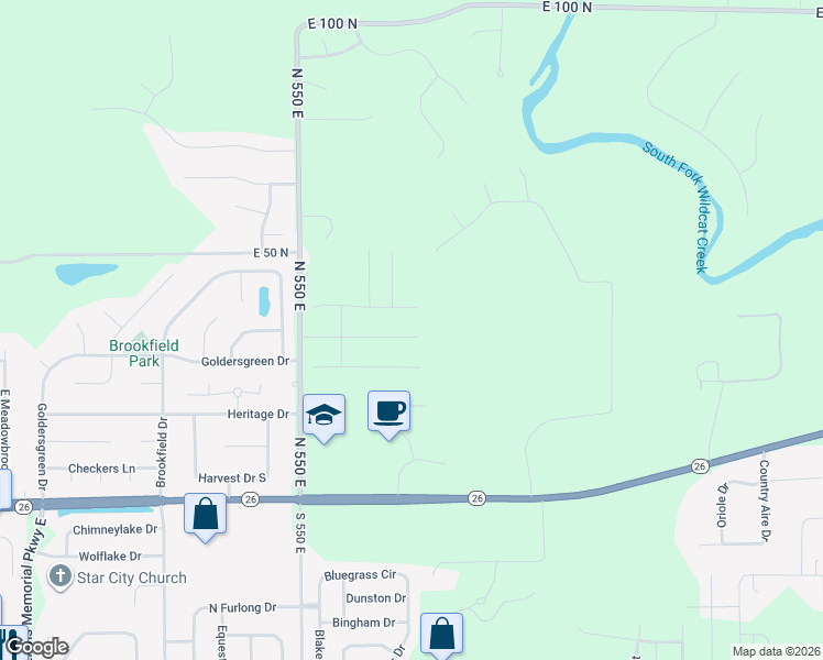 map of restaurants, bars, coffee shops, grocery stores, and more near 5688 Frederick Drive in Lafayette
