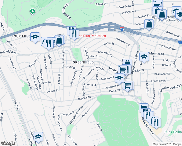 map of restaurants, bars, coffee shops, grocery stores, and more near 4144 Millington Road in Pittsburgh