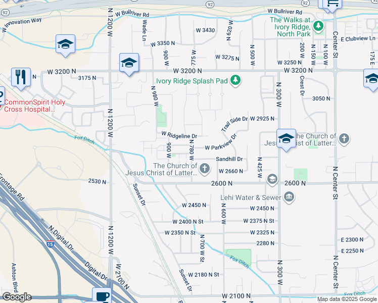 map of restaurants, bars, coffee shops, grocery stores, and more near 812 West 2750 North in Lehi