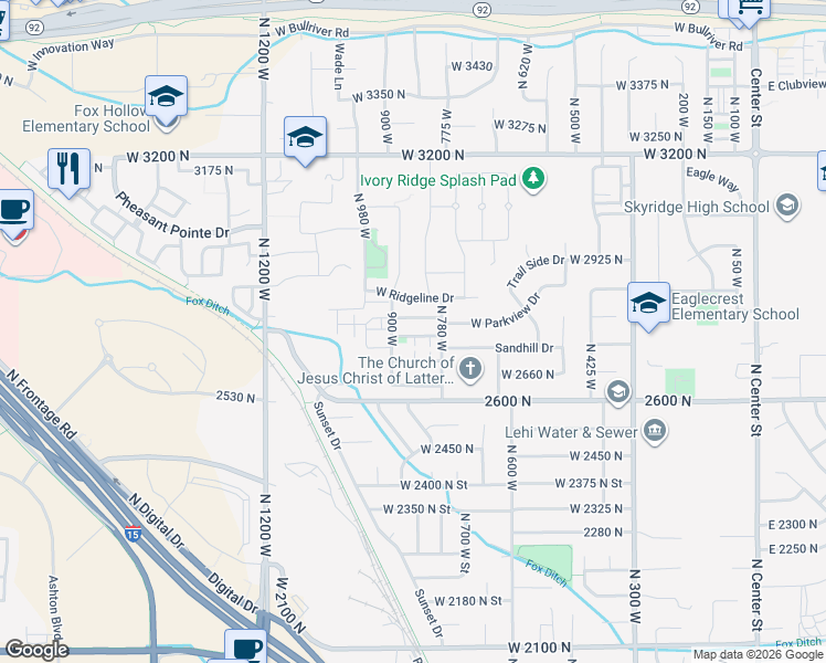 map of restaurants, bars, coffee shops, grocery stores, and more near 862 West 2750 North in Lehi