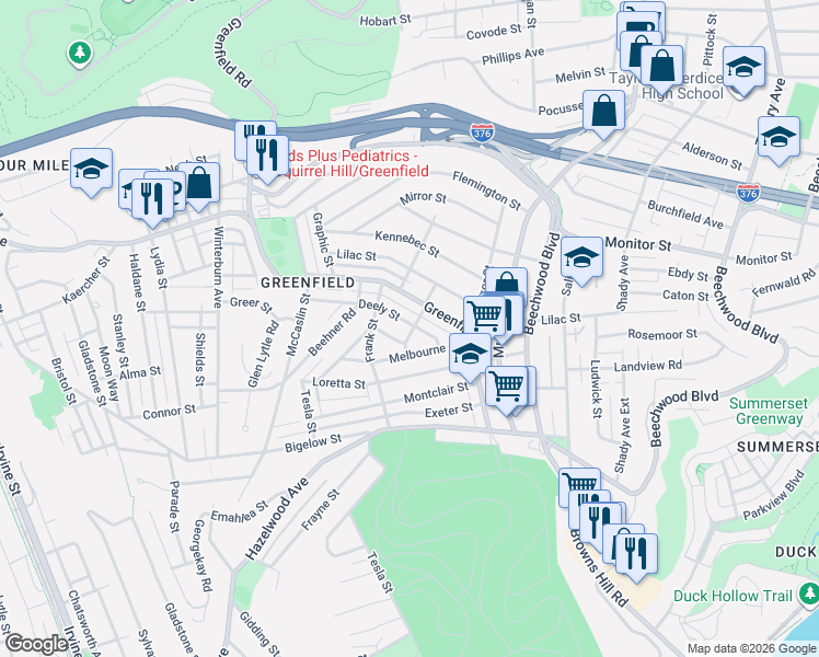 map of restaurants, bars, coffee shops, grocery stores, and more near 938 Greenfield Avenue in Pittsburgh