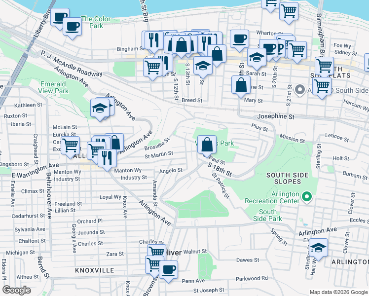 map of restaurants, bars, coffee shops, grocery stores, and more near 8 Monastery Street in Pittsburgh