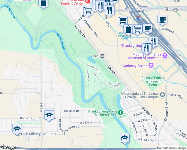 map of restaurants, bars, coffee shops, grocery stores, and more near 2803 Augusta Drive in Lehi