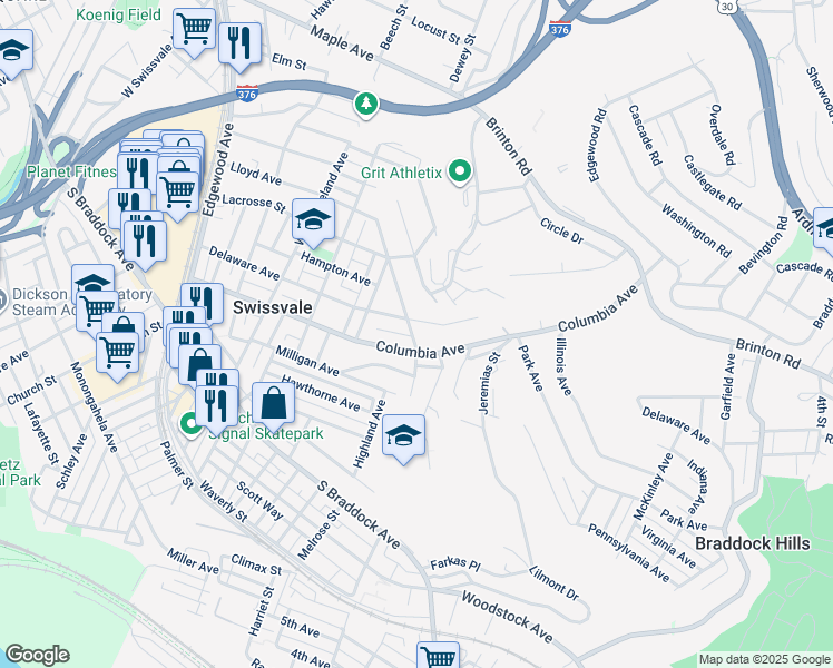 map of restaurants, bars, coffee shops, grocery stores, and more near 7812 Lloyd Avenue in Pittsburgh