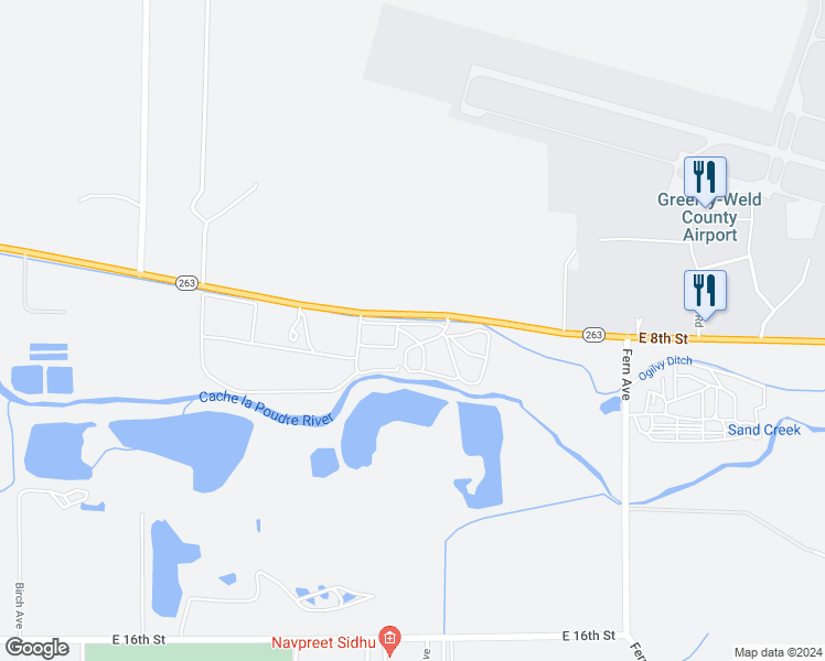 map of restaurants, bars, coffee shops, grocery stores, and more near 2040 East 8th Street in Greeley