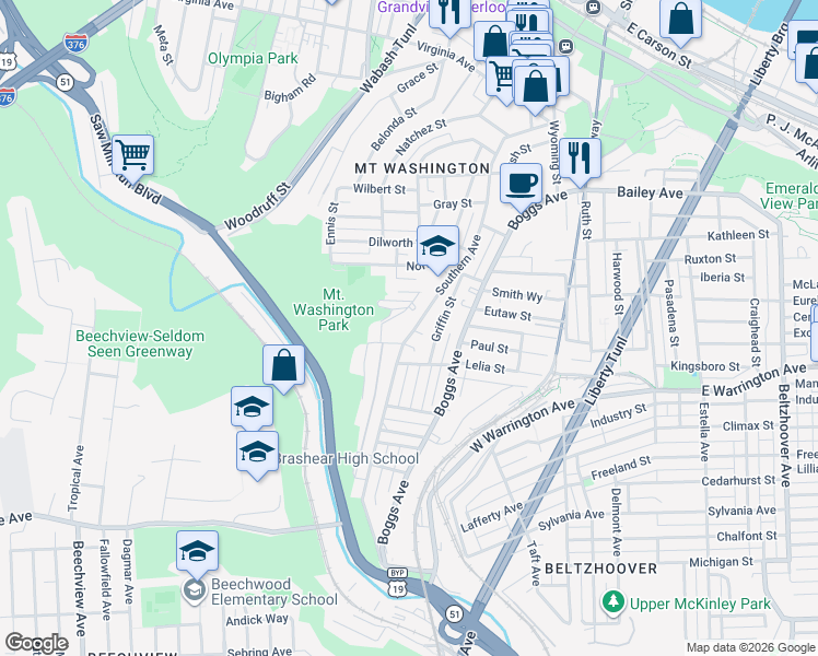 map of restaurants, bars, coffee shops, grocery stores, and more near 244 Southern Avenue in Pittsburgh