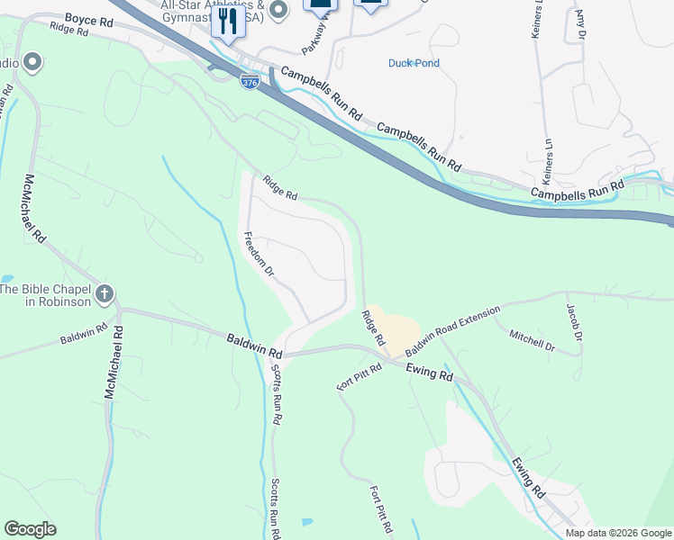 map of restaurants, bars, coffee shops, grocery stores, and more near 147 Centennial Drive in Carnegie