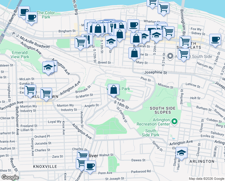map of restaurants, bars, coffee shops, grocery stores, and more near 148 Monastery Avenue in Pittsburgh