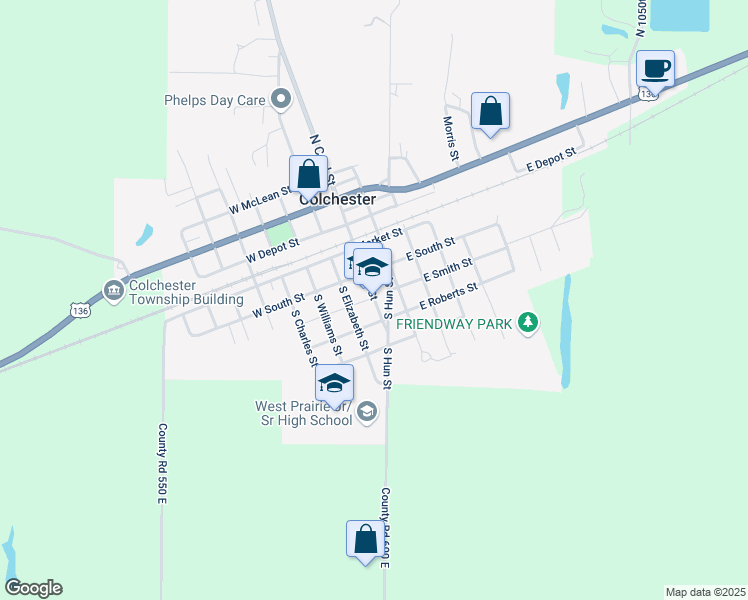 map of restaurants, bars, coffee shops, grocery stores, and more near 310 South Coal Street in Colchester