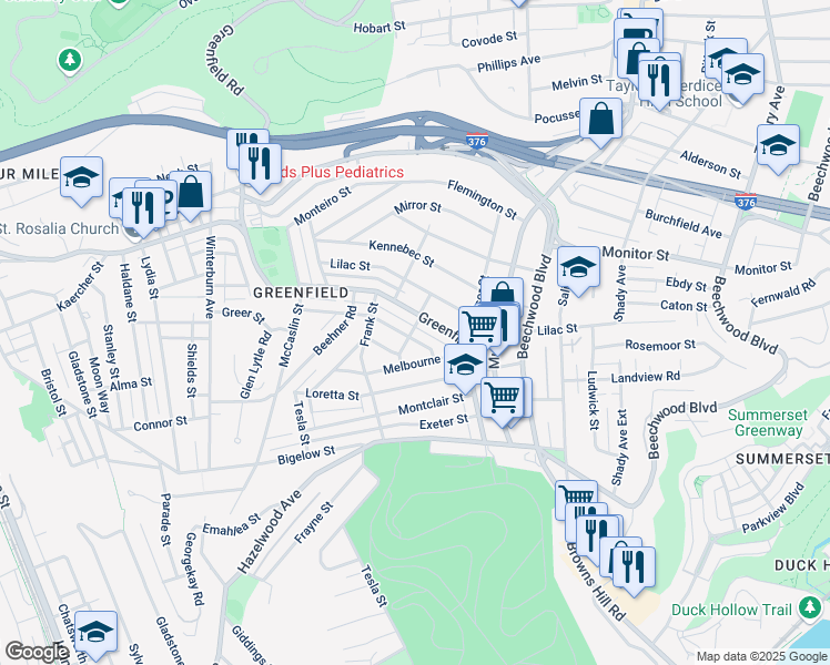 map of restaurants, bars, coffee shops, grocery stores, and more near 938 Greenfield Avenue in Pittsburgh