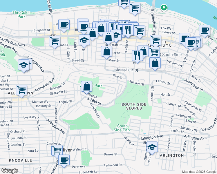 map of restaurants, bars, coffee shops, grocery stores, and more near 46 Magdalene Street in Pittsburgh