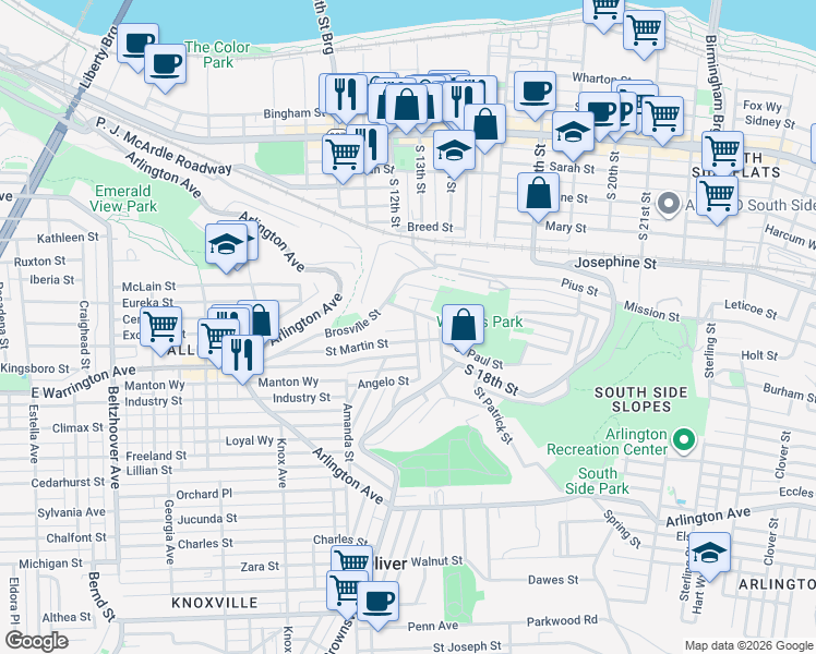 map of restaurants, bars, coffee shops, grocery stores, and more near 8 Monastery Street in Pittsburgh