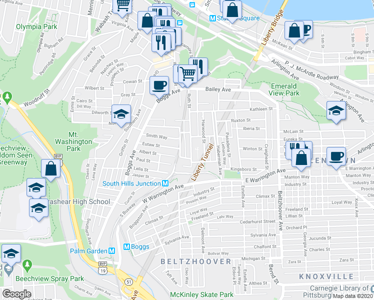 map of restaurants, bars, coffee shops, grocery stores, and more near 81 Larkfield Way in Pittsburgh