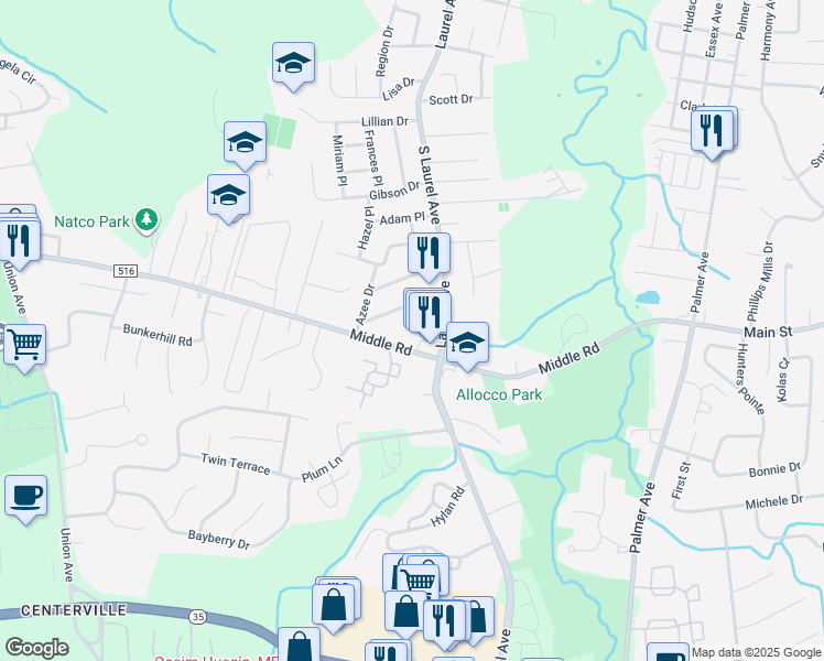 map of restaurants, bars, coffee shops, grocery stores, and more near 461 Middle Road in Holmdel