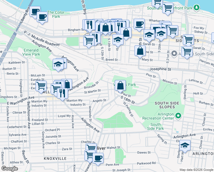 map of restaurants, bars, coffee shops, grocery stores, and more near 8 Monastery Street in Pittsburgh