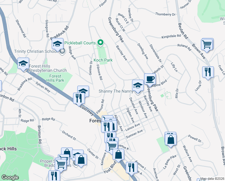 map of restaurants, bars, coffee shops, grocery stores, and more near 460 Atlantic Avenue in Pittsburgh