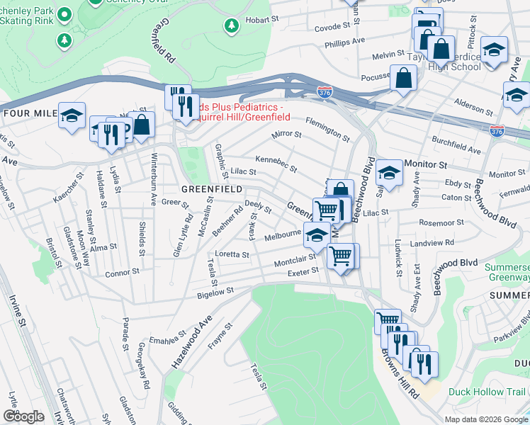 map of restaurants, bars, coffee shops, grocery stores, and more near 901 Deely Street in Pittsburgh