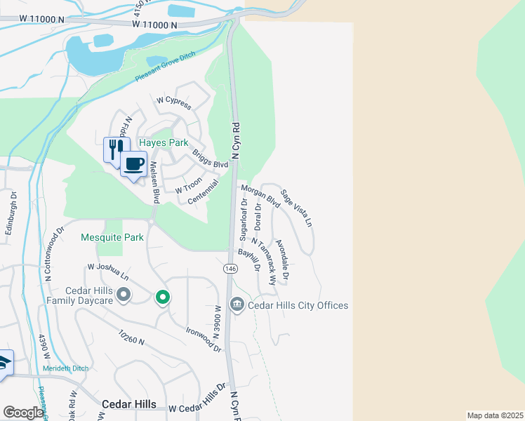 map of restaurants, bars, coffee shops, grocery stores, and more near 10514 Doral Drive in Cedar Hills