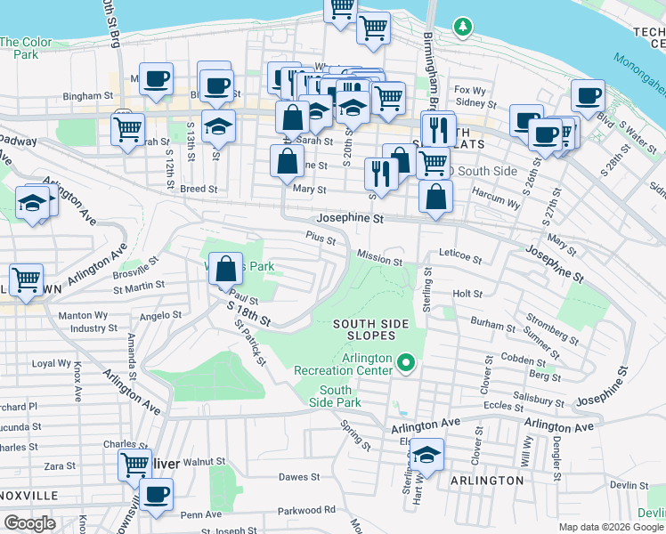 map of restaurants, bars, coffee shops, grocery stores, and more near 2014 Gregory Street in Pittsburgh
