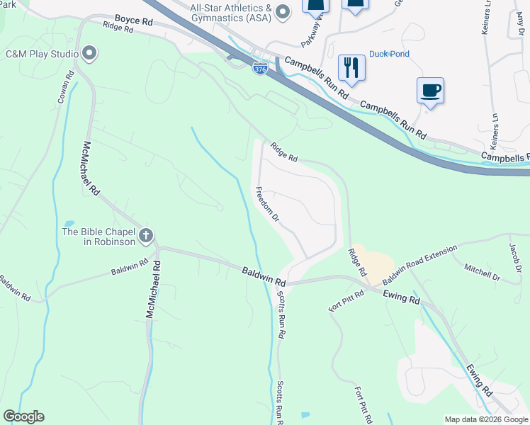 map of restaurants, bars, coffee shops, grocery stores, and more near 687 Freedom Drive in Carnegie