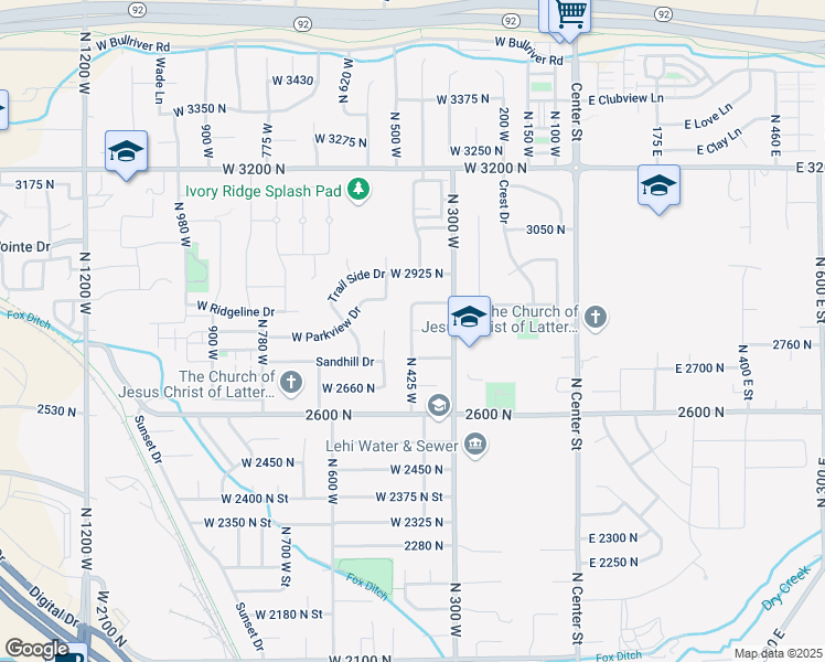 map of restaurants, bars, coffee shops, grocery stores, and more near 845 West 2800 North Street in Lehi