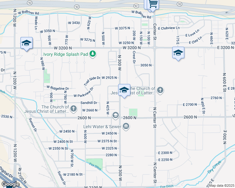 map of restaurants, bars, coffee shops, grocery stores, and more near 346 West 2800 North Street in Lehi