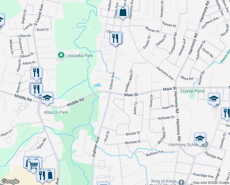 map of restaurants, bars, coffee shops, grocery stores, and more near 434 Main Street in Middletown Township
