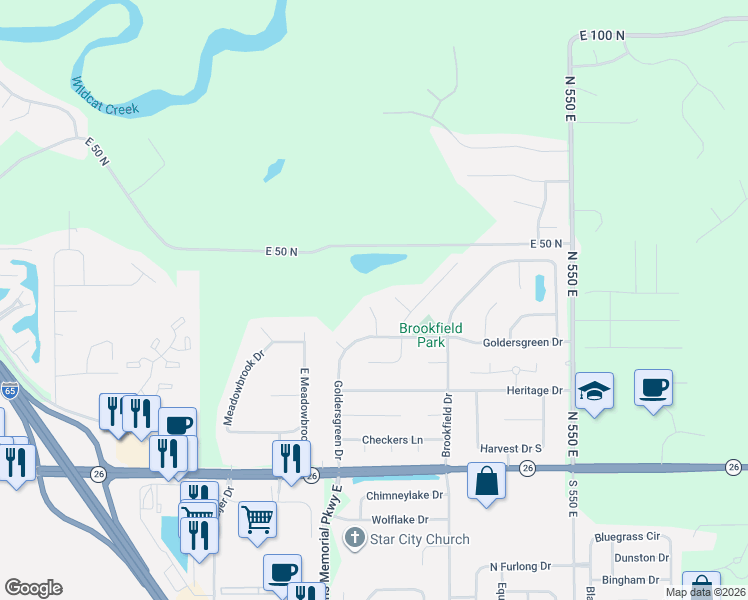 map of restaurants, bars, coffee shops, grocery stores, and more near 62 Scarborough Court in Lafayette