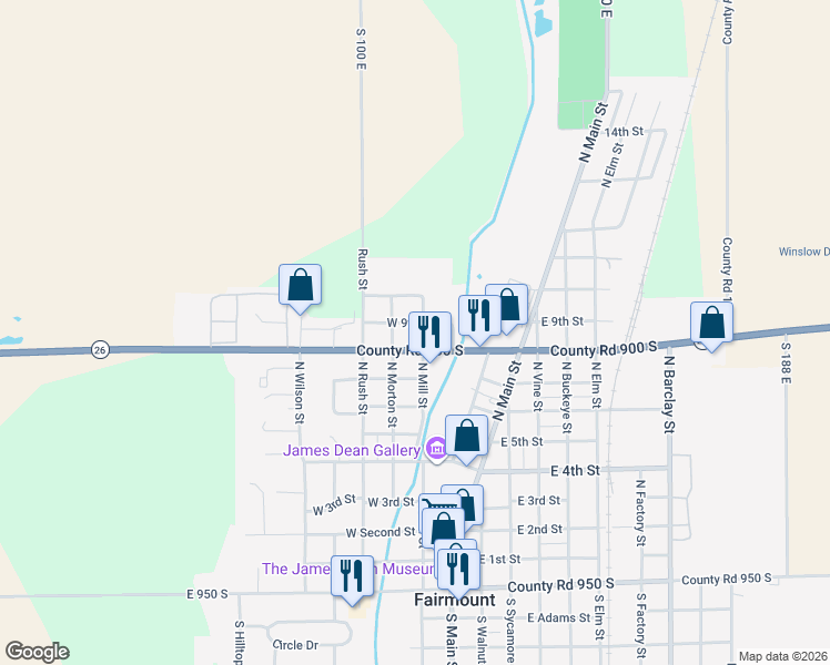 map of restaurants, bars, coffee shops, grocery stores, and more near 102-198 West 9th Street in Jonesboro