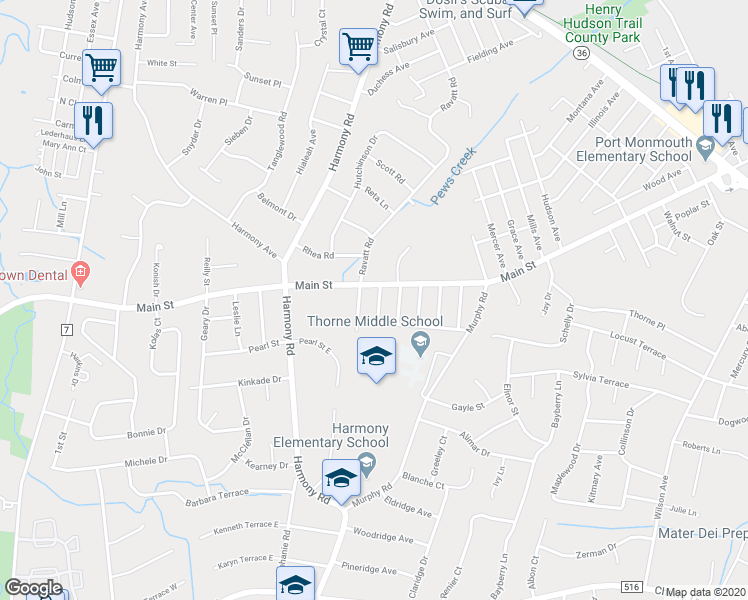 map of restaurants, bars, coffee shops, grocery stores, and more near 1 Lakewood Place in Middletown