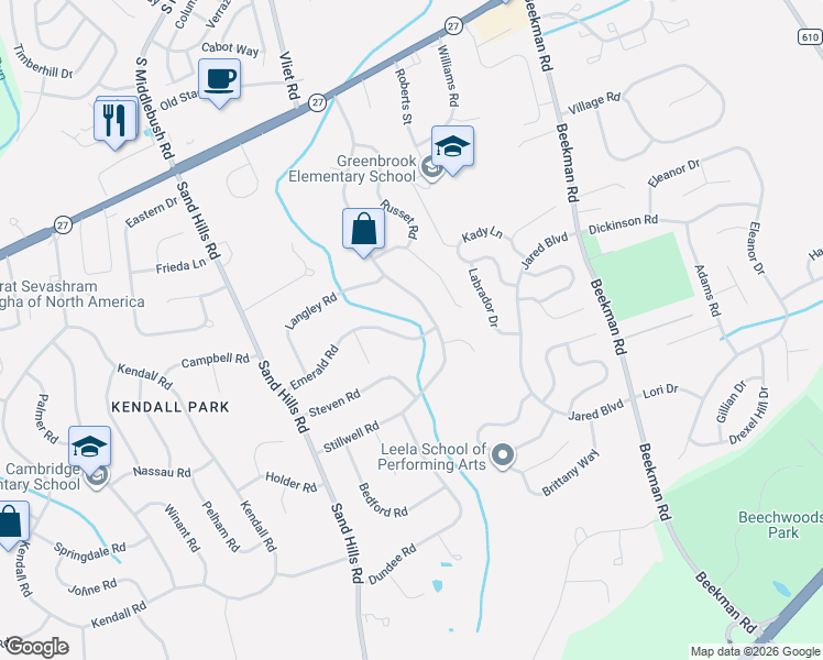 map of restaurants, bars, coffee shops, grocery stores, and more near in South Brunswick Township