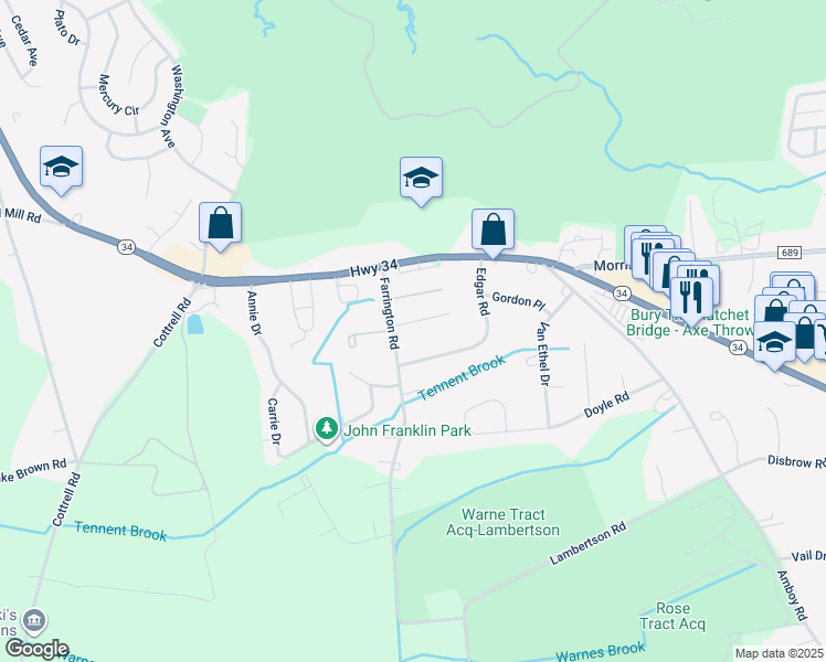 map of restaurants, bars, coffee shops, grocery stores, and more near 3 Sutton Court in Matawan