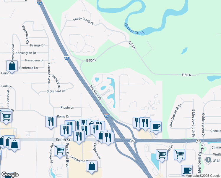 map of restaurants, bars, coffee shops, grocery stores, and more near 320 Waterford Court in Lafayette