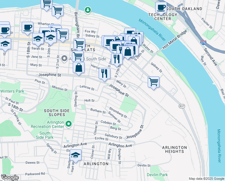 map of restaurants, bars, coffee shops, grocery stores, and more near 2702 McCord Street in Pittsburgh