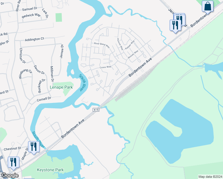 map of restaurants, bars, coffee shops, grocery stores, and more near 125 Winding Wood Drive in Sayreville